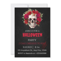 Halloween Skull Roses Party Invitation Adults