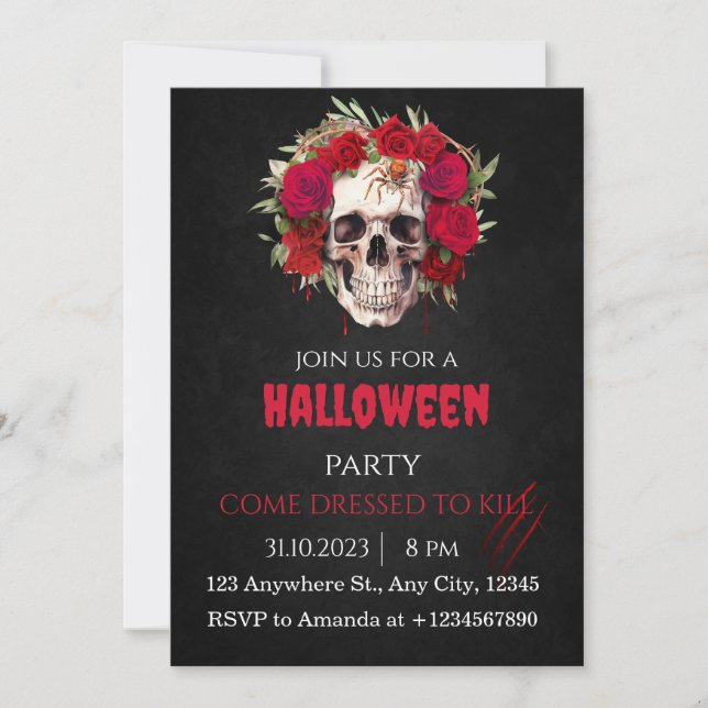 Halloween Skull Roses Party Invitation Adults (Front)