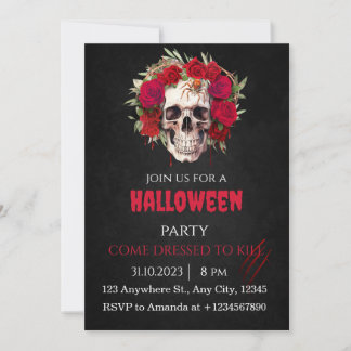 Halloween Skull Roses Party Invitation Adults