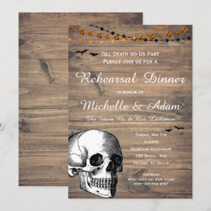 Halloween Skull Rustic Wedding Rehearsal Dinner Invitation