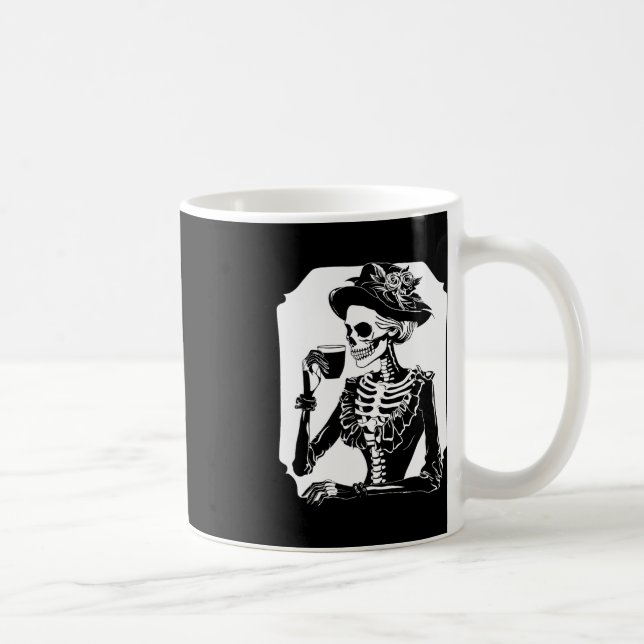 Halloween Skull Skeleton Lazy Drinking Coffee Cost Mug (Right)