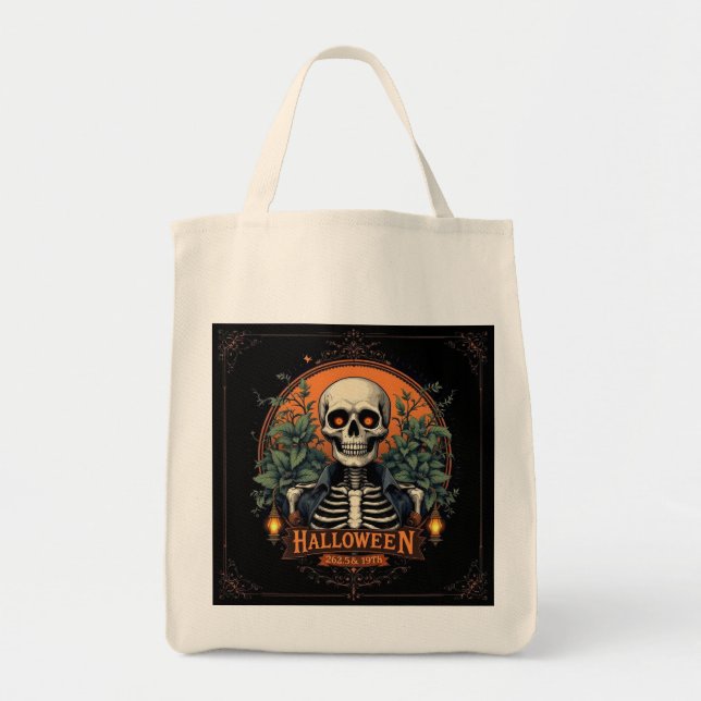 Halloween Skull Skeleton Tote Bag - Spooky  (Front)