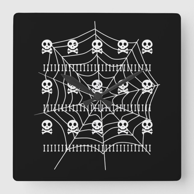 Halloween Skull Spider Web Costume Trick Or Treat Square Wall Clock (Front)
