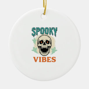 Halloween Skull Spooky Vibes Vintage Horror_1 Ceramic Tree Decoration