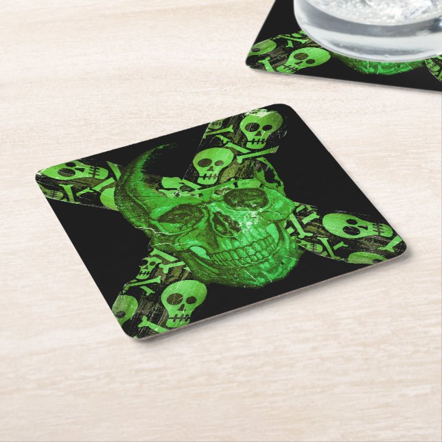 Halloween Skull Square #2 Paper Coaster (Angled)