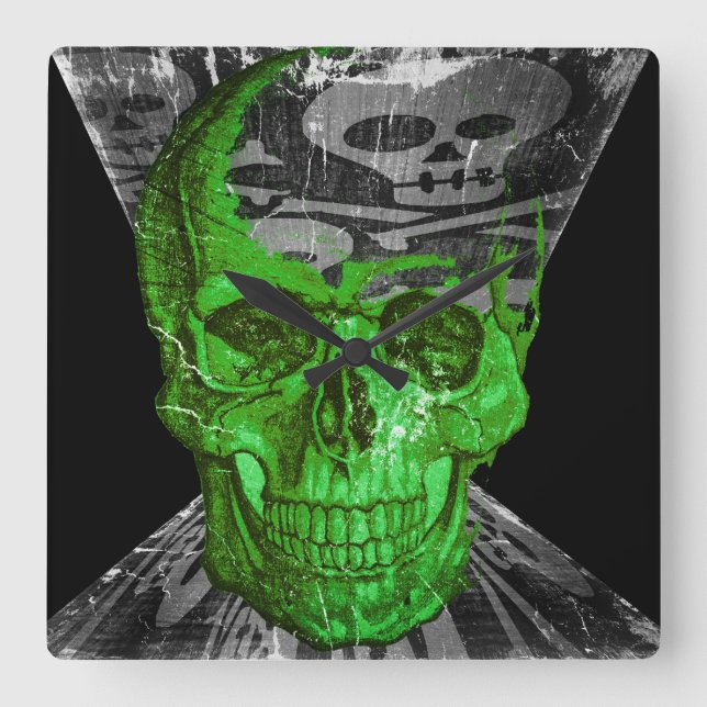 Halloween Skull Square Wall Clock (Front)