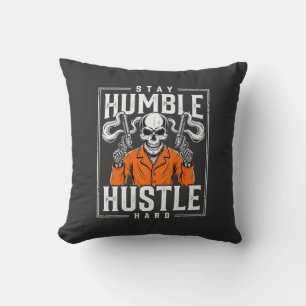 Halloween Skull Stay Humble Hustle Hard Cushion