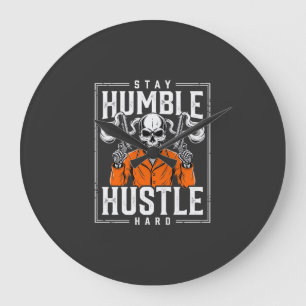 Halloween Skull Stay Humble Hustle Hard Large Clock