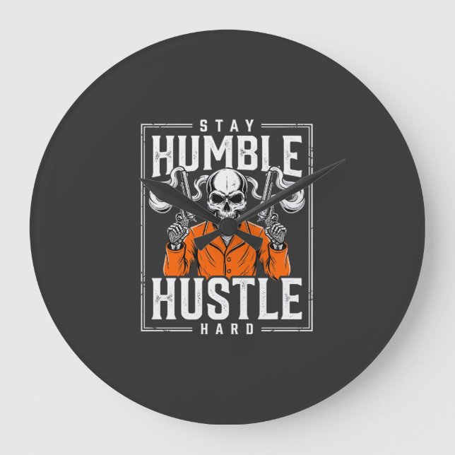 Halloween Skull Stay Humble Hustle Hard Large Clock (Front)