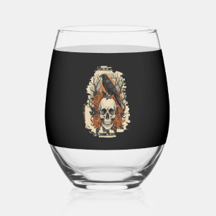 Halloween Skull Stemless Wine Glass