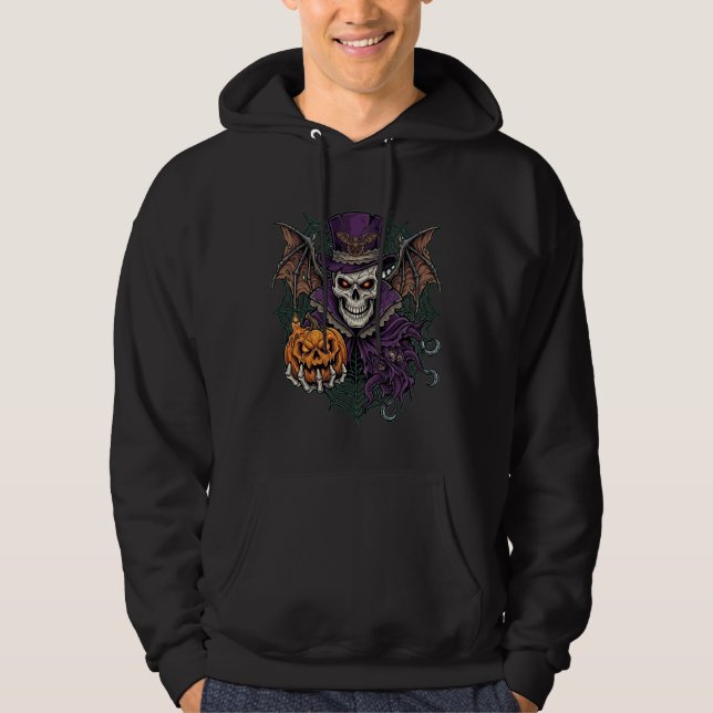 Halloween Skull Top Hat Bat Wings Pumpkin Spider W (Front)