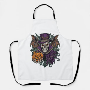 Halloween Skull Top Hat Bat Wings Pumpkin Spider W Apron