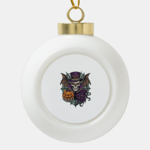 Halloween Skull Top Hat Bat Wings Pumpkin Spider W Ceramic Ball Christmas Ornament