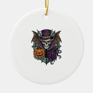 Halloween Skull Top Hat Bat Wings Pumpkin Spider W Ceramic Tree Decoration