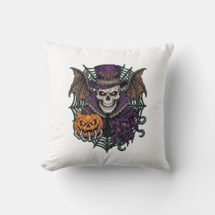 Halloween Skull Top Hat Bat Wings Pumpkin Spider W Cushion