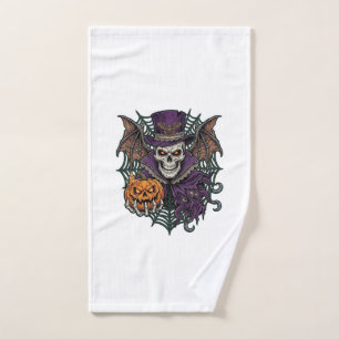 Halloween Skull Top Hat Bat Wings Pumpkin Spider W Hand Towel
