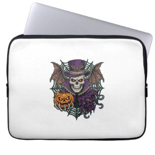 Halloween Skull Top Hat Bat Wings Pumpkin Spider W Laptop Sleeve