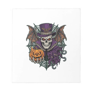 Halloween Skull Top Hat Bat Wings Pumpkin Spider W Notepad