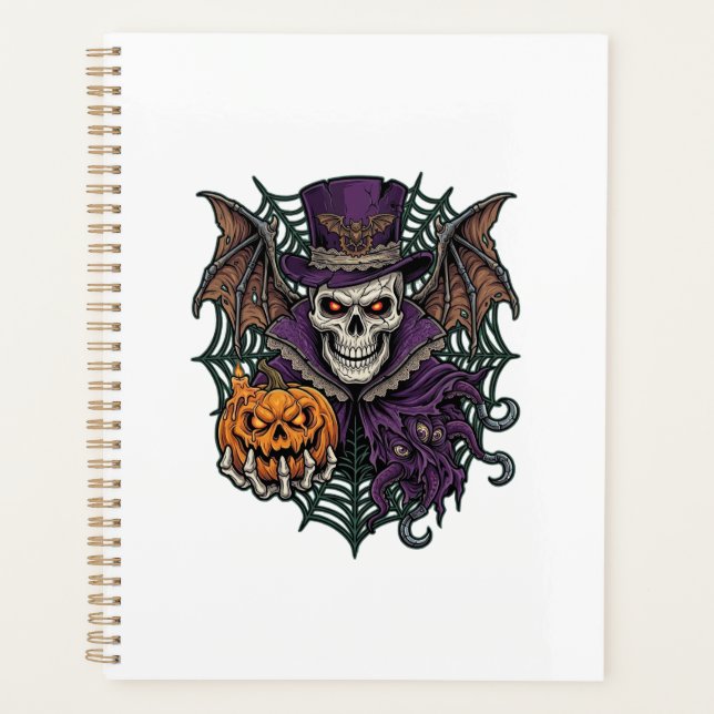 Halloween Skull Top Hat Bat Wings Pumpkin Spider W Planner (Front)