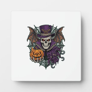 Halloween Skull Top Hat Bat Wings Pumpkin Spider W Plaque