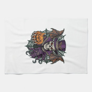 Halloween Skull Top Hat Bat Wings Pumpkin Spider W Tea Towel