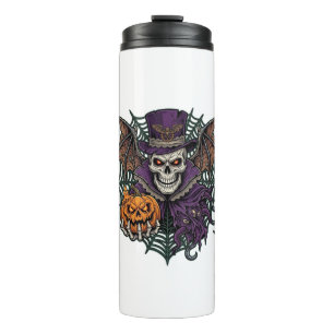 Halloween Skull Top Hat Bat Wings Pumpkin Spider W Thermal Tumbler