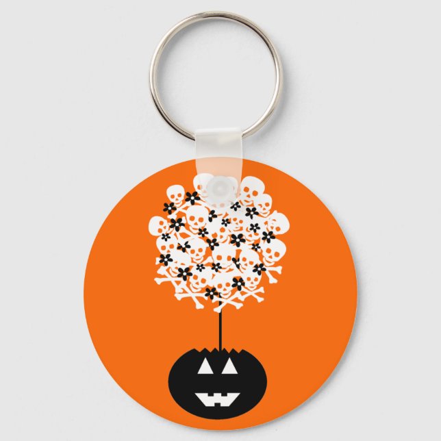Halloween Skull Topiary Key Ring (Front)