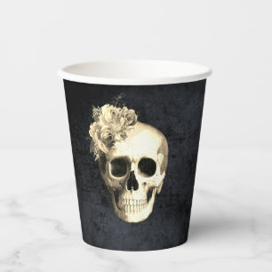 Halloween Skull White Roses  Paper Cups