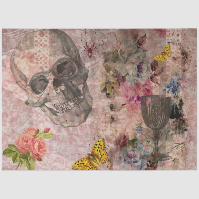 Halloween Skull, Wine Glass and Yellow Butterfly Tissue Paper (Front)