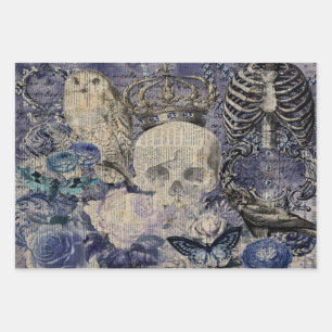 Halloween Skull with crown and owl Wrapping Paper Sheet