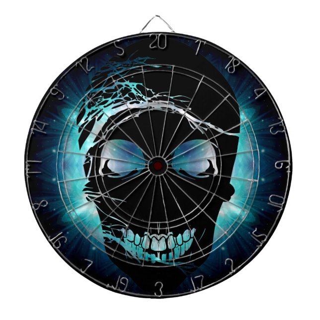 Halloween Skull with magic blue light 2 Dartboard (Front)