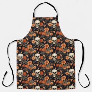 Halloween Skulls and Florals Spooky Fun Pattern Apron
