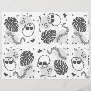 Halloween Skulls and Leaves Scrapbook Paper