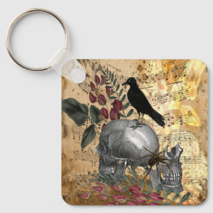 Halloween Skulls and Raven Key Ring