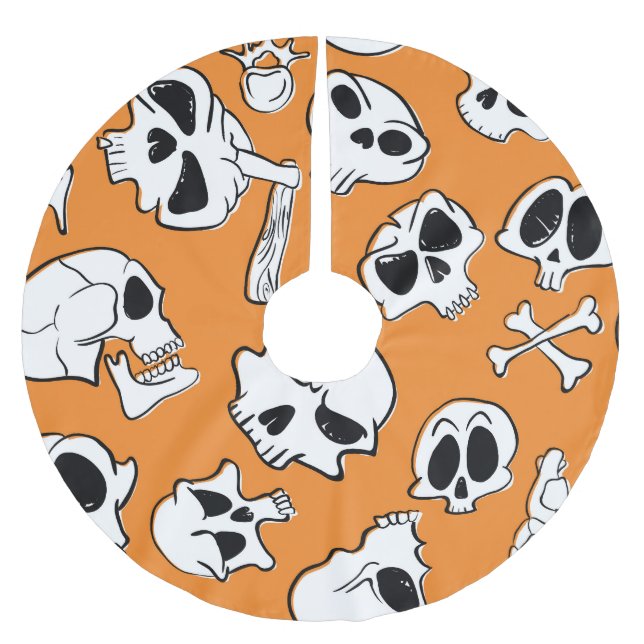 Halloween Skulls Bones Doodle Pattern Brushed Polyester Tree Skirt (Front)