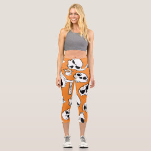 Halloween Skulls Bones Doodle Pattern Capri Leggings