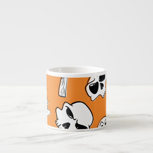Halloween Skulls Bones Doodle Pattern Espresso Cup (Front)