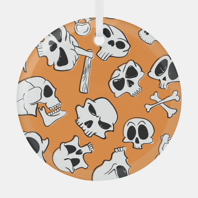 Halloween Skulls Bones Doodle Pattern Glass Tree Decoration (Front)