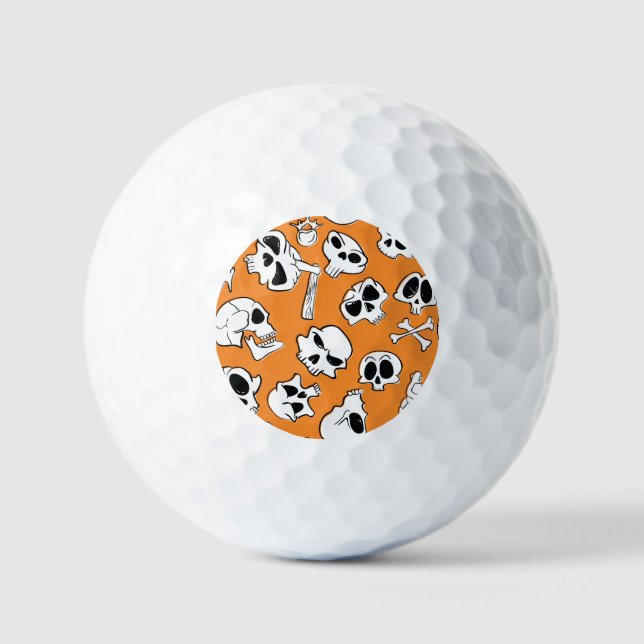 Halloween Skulls Bones Doodle Pattern Golf Balls (Front)