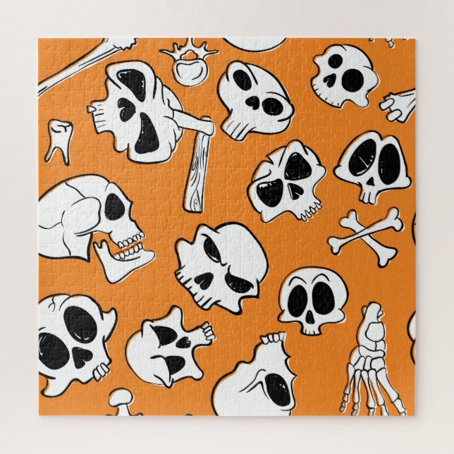 Halloween Skulls Bones Doodle Pattern Jigsaw Puzzle (Vertical)