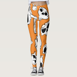 Halloween Skulls Bones Doodle Pattern Leggings