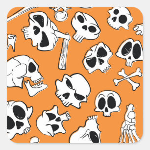 Halloween Skulls Bones Doodle Pattern Square Sticker