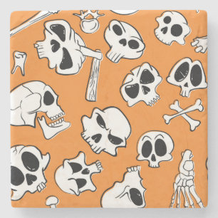 Halloween Skulls Bones Doodle Pattern Stone Coaster