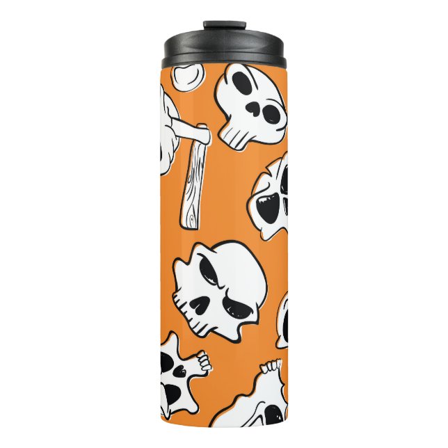 Halloween Skulls Bones Doodle Pattern Thermal Tumbler (Front)