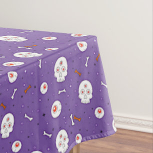Halloween Skulls Bones Eyeballs Purple Large Tablecloth