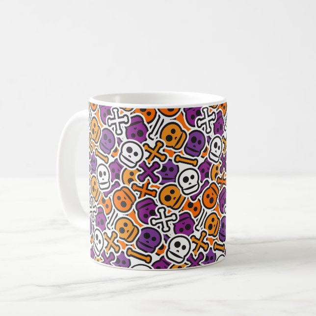 Halloween Skulls Bones Pattern Coffee Mug (Front Left)