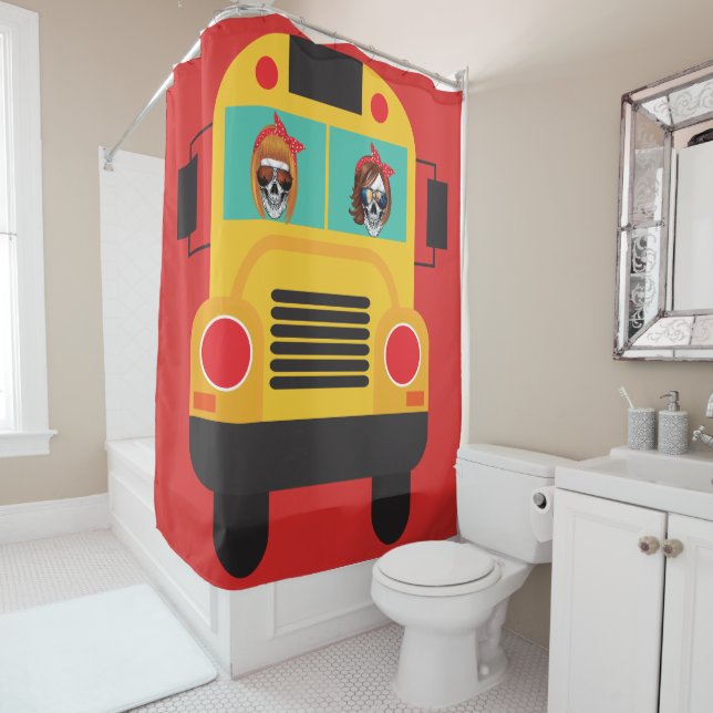 Halloween Skulls Driving Bus Shower Curtain (In Situ)