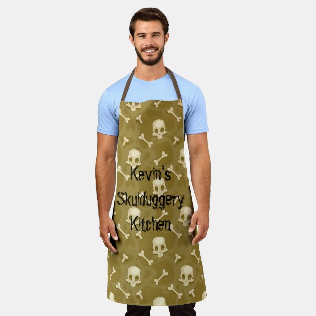 Halloween Skulls Editable Name Apron (Worn)