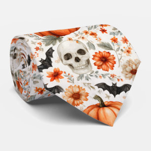 Halloween Skulls flowers and pumpkins Tie