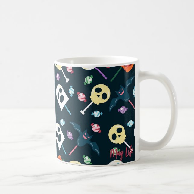 Halloween Skulls & Ghosts Candy Pattern Mug (Right)